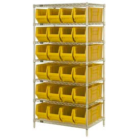Quantum WR7-951 Chrome wire Shelving With 24 24""D Hopper Bins Yellow 24x36x74