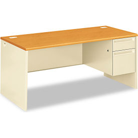 HON® Right Pedestal Desk - 66""W x 30""D x 29-1/2""H - Harvest/Putty - 38000 Series
