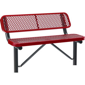Global Industrial™ 4' Outdoor Steel Bench w/ Backrest Expanded Metal In Ground Mount Red
