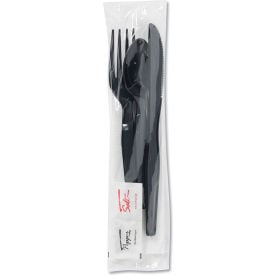 Dixie® Wrapped Tableware w/ Napkin Packets & Fork/Knife/Spoon/Napkin Black Pack of 250