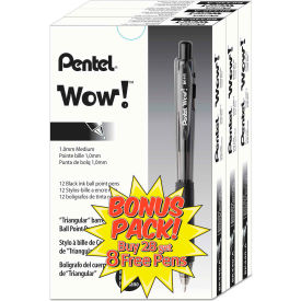 Pentel® WOW Retractable Ballpoint Pen Value Pack Medium 1mm Black Ink/Barrel 36/Pack