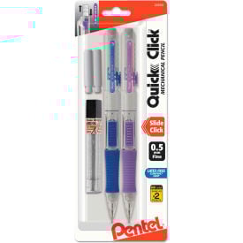 Pentel® QUICK CLICK Mechanical Pencil 0.5 mm HB (#2.5) Black Lead Asstd Barrel Colors 2/Pk