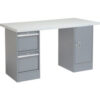 Global Industrial™ 60 x 30 Pedestal Workbench 2 Drawers and Cabinet Laminate Square Edge Gray