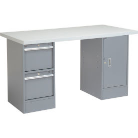 Global Industrial™ 60 x 30 Pedestal Workbench 2 Drawers and Cabinet Laminate Square Edge Gray