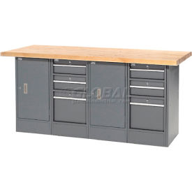 Global Industrial™ Workbench w/ Maple Square Edge Top 6 Drawers & 2 Cabinets 72""Wx24""D Gray