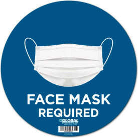 Global Industrial™ 12"" Round Face Mask Required Wall Sign Blue Adhesive