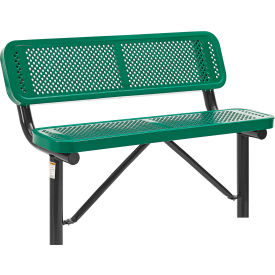 Global Industrial™ 4' Outdoor Steel Bench w/ Backrest Perforated Metal In Ground Mount Green