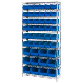 Global Industrial™ Chrome Wire Shelving With 48 Giant Plastic Stacking Bins Blue 36x14x74