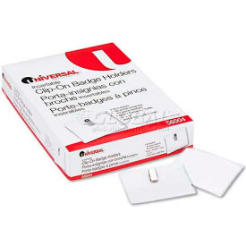 Universal® Clip-On Clear Badge Holders W/Inserts Top Load 3 x 4 White 50/Box