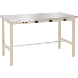 Global Industrial™ 72 x 30 Adj. Height Workbench - Power Apron Stainless Steel Square Edge Tan