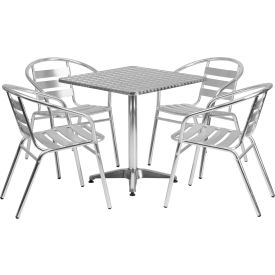 Flash Furniture® Square Aluminum Outdoor Dining Table Set w/ 4 Slat Back Chairs