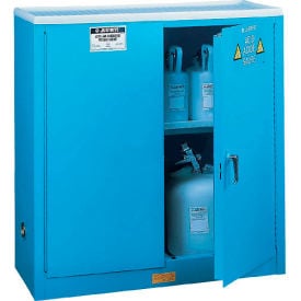 Justrite 30 Gal. Acid Vertical Storage Cabinet Self-Close 2 Door 43""W x 18""D x 44""H Blue