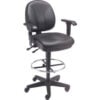Interion® Leather Task Stool with Arms - 360° Footrest - Black