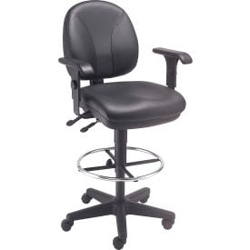 Interion® Leather Task Stool with Arms - 360° Footrest - Black