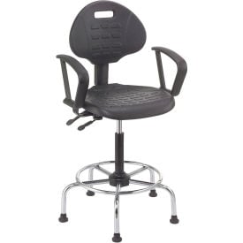 Interion® Shop Stool with Armrest - Polyurethane - 4 Way Adjustable - Black
