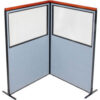 Interion® Deluxe Freestanding 2-Panel Corner Divider w/Partial Window 48-1/4""W x 73-1/2""H Blue