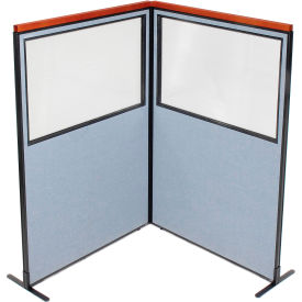 Interion® Deluxe Freestanding 2-Panel Corner Divider w/Partial Window 48-1/4""W x 73-1/2""H Blue