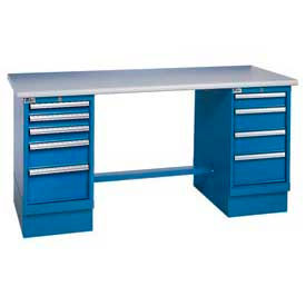 Global Industrial™ 60x30 Safety Plastic Pedestal Workbench with 8 Drawers