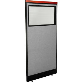 Interion® Deluxe Office Partition Panel w/Partial Window & Pass-Thru Cable 36-1/4Wx101-1/2H GRY