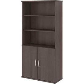 Bush Furniture 5-Shelf Bookcase with Doors - Storm Gray - Studio C Series