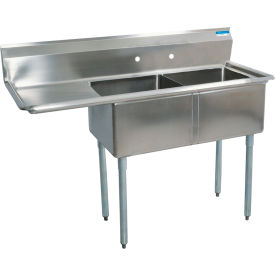 BK Resources® 2-Compartment Sink 18X18X12 Deep 8 Faucet Holes 18L Drainboards