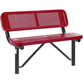 Global Industrial™ 4' Outdoor Steel Bench w/ Backrest Perforated Metal In Ground Mount Red
