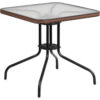 Flash Furniture 28"" Square Tempered Glass Metal Table with Dark Brown Rattan Edging