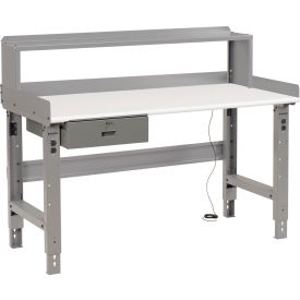 Global Industrial™ Workbench w/ ESD Safety Edge Top Drawer & Riser 72""W x 30""D Gray