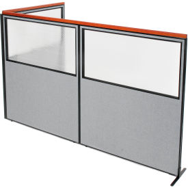 Interion® Deluxe Freestanding 3-Panel Corner Divider w/Partial Window 60-1/4""W x 73-1/2""H Gray