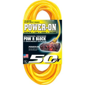 U.S. Wire 76050 50 Ft. 12/3 SJTW-A Pow-R-Block Extension Round Yellow 300V Illuminated Plug