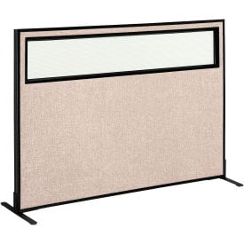 Interion® Freestanding Office Partition Panel with Partial Window 60-1/4""W x 42""H Tan