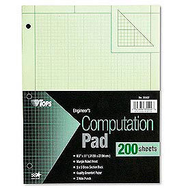 Engineering Computation Pad 8-1/2x11 3-Hole 16 Lb. Green Bond 100 Sheets/Pad