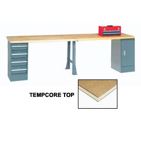 Global Industrial™ 120x30 Production Workbench Shop Square Edge Cabinet 4 Drawer 1 Leg GY