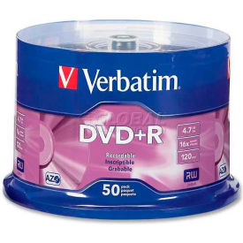 Verbatim® DVD+R 95037 16X Speed 4.7GB Branded For Recorders/Drives 50/Pk