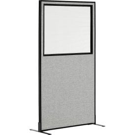 Interion® Freestanding Office Partition Panel with Partial Window 24-1/4""W x 96""H Gray