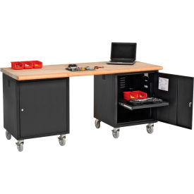 Global Industrial™ Mobile Pedestal Workbench 72 x 30"" Maple Butcher Block Safety Edge Black