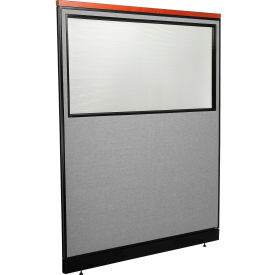 Interion® Deluxe Office Partition Panel w/Partial Window & Pass-Thru Cable 60-1/4Wx101-1/2H GRY
