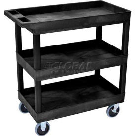 Luxor Plastic Utility Cart w/3 Tray Shelves 500 lb. Capacity 35-1/4""L x 18""W x 37-1/4""H Black
