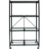 Origami 4 Shelf General Purpose Collapsible Steel Shelf Unit w/ Wheels 21""W x 21""D x 60""H Black