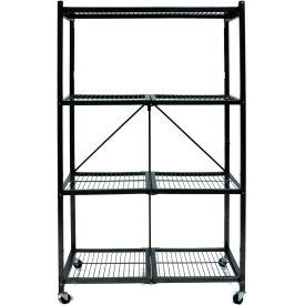 Origami 4 Shelf General Purpose Collapsible Steel Shelf Unit w/ Wheels 21""W x 21""D x 60""H Black