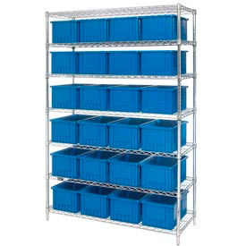 Global Industrial™ Chrome Wire Shelving With 24 8""H Grid Container Blue 48x18x74