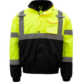 GSS Safety Hi-Visibility Class 3 Waterproof Quilt-Lined Bomber Jacket Lime/Black 4XL