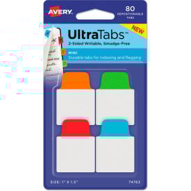 Avery® Ultra Tabs Repositionable Tabs 1"" x 1-1/2"" Primary Blue Green Orange Red 80/Pack