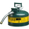 Justrite® Type II AccuFlow Steel Safety Can 2.5 Gal. 1"" Metal Hose Green 7225430