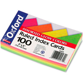 Oxford® Rule Index Cards 40279 3"" x 5"" Glow Assorted 100/Pack