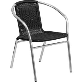 Flash Furniture Commercial Aluminum and Black Rattan Indoor-Outdoor Restaurant Stack Chair 1 Pack