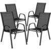 Flash Furniture Brazos Series Black Outdoor Stack Chair with Flex Comfort Material 4 Pack