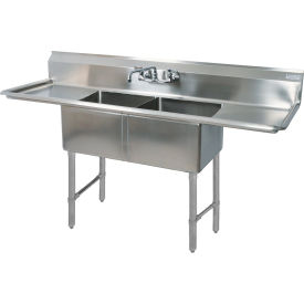 BK Resources® 2-Compartment Sink 18X18X12 Deep 8 Faucet Holes 18 Drainboardss