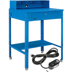 Global Industrial™ Flat Surfaced Shop Desk w/ Riser & Outlets 34-1/2""W x 30""D Blue