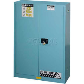 Justrite 45 Gal. Acid Cabinet Manual Close 2 Door 43""W x 18""D x 65""H Blue